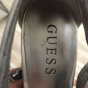 Denim and silver sling back shoes